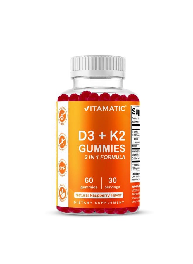 Vitamatic Vitamin D3 + K2 Gummies – 60 Count | Supports Bone, Heart & Immune Health – Promotes Calcium Absorption – Plant-Based, Non-GMO, Gluten-Free - Image 1